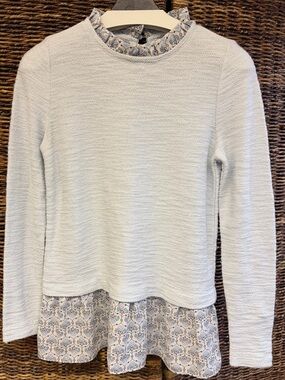 LOFT-Women's Layered Light‎ Blue Knit Top with Floral Hem, Size:XXS